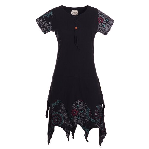 Vishes Zipfelkleid Damen Kurzarm Bedruckt Jersey Baumwolle Ethno schwarz 46-48
