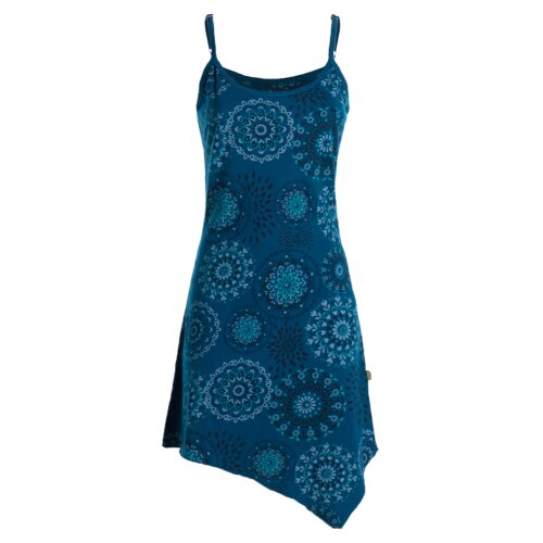 Vishes - Damen Sommer-Kleider Spagettiträger-Kleid Zipfel-Kleid Mini-Kleid türkis 34