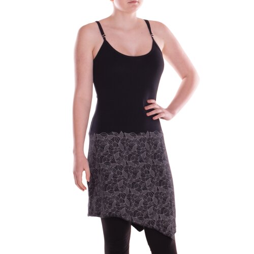 Vishes Sommerkleid Damen Asymmetrisch Träger Bedruckt Jersey Boho schwarz 48