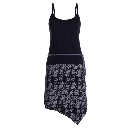 Vishes Sommerkleid Asymmetrisch Bedruckt Geflochtener Gürtel Baumwolle schwarz-grau 36