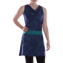 Vishes Damen A-Linie Kleid Baumwolle Blumen-Muster Wasserfall-Ausschnitt mit Taschen dunkelblau 36