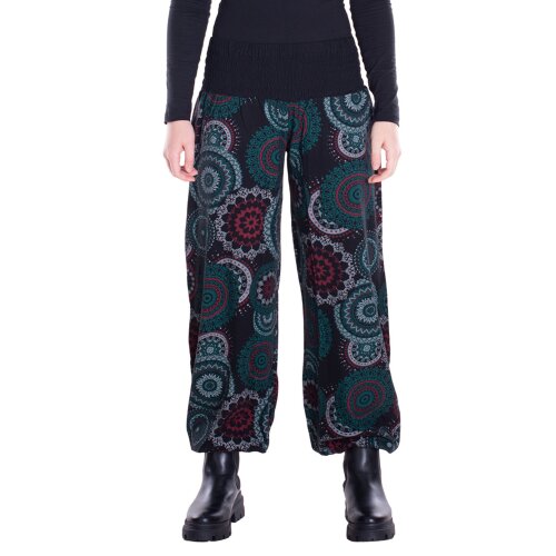 Vishes Sommer Haremshose Pluderhose mit breitem Bund und Mandalas, freesize 34–44 schwarz