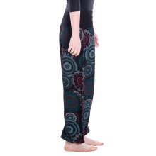 Vishes Sommer Haremshose Pluderhose mit breitem Bund und Mandalas, freesize 34–44 schwarz