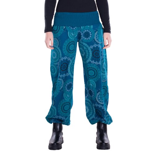 Vishes Sommer Haremshose Pluderhose mit breitem Bund und Mandalas, freesize 34–44 türkis