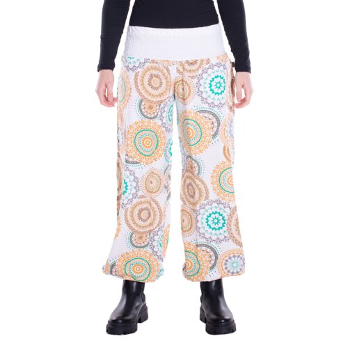 Vishes Sommer Haremshose Pluderhose mit breitem Bund und Mandalas, freesize 34–44 weiß
