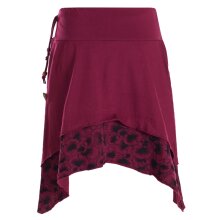 Vishes Damen Mini-Rock Baumwolle A-Linie Blumen-Muster breiter Bund zum Schnüren dunkelrot 38