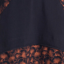 Vishes Damen Mini-Rock Baumwolle A-Linie Blumen-Muster breiter Bund zum Schnüren schwarz-orange 46