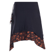 Vishes Damen Mini-Rock Baumwolle A-Linie Blumen-Muster breiter Bund zum Schnüren schwarz-orange 46