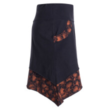 Vishes Damen Mini-Rock Baumwolle A-Linie Blumen-Muster breiter Bund zum Schnüren schwarz-orange 46