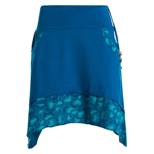 Vishes Damen Mini-Rock Baumwolle A-Linie Blumen-Muster breiter Bund zum Schnüren türkis 40