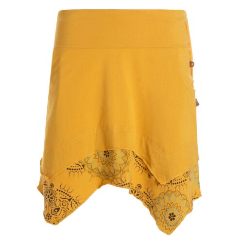 Vishes Damen asymmetrischer Mini-Rock Baumwolle Mandala und Blumen-Muster breiter Bund mit Kordel-Zug gelb 38