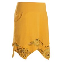 Vishes Damen asymmetrischer Mini-Rock Baumwolle Mandala und Blumen-Muster breiter Bund mit Kordel-Zug gelb 38