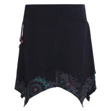 Vishes Damen asymmetrischer Mini-Rock Baumwolle Mandala und Blumen-Muster breiter Bund mit Kordel-Zug schwarz 46