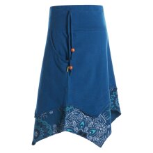 Vishes Damen asymmetrischer Mini-Rock Baumwolle Mandala und Blumen-Muster breiter Bund mit Kordel-Zug türkis 42