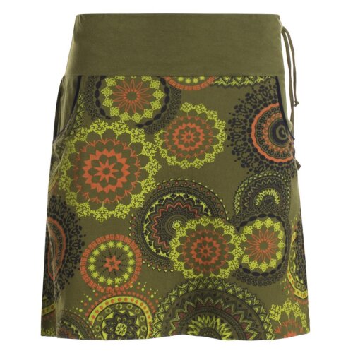 Vishes - Kurzer Damen Baumwoll-Rock Taschen-Rock Mini-Röcke Mandala olive-38