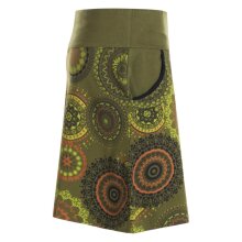 Vishes - Kurzer Damen Baumwoll-Rock Taschen-Rock Mini-Röcke Mandala olive-38