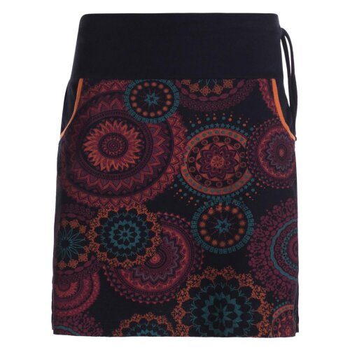 Vishes - Kurzer Damen Baumwoll-Rock Taschen-Rock Mini-Röcke Mandala schwarz-orange-40-42