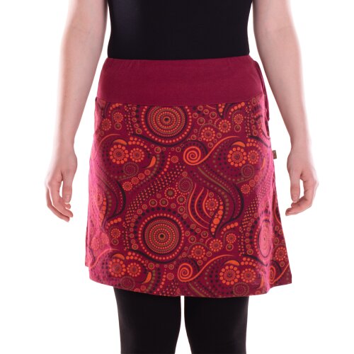 Vishes Damen Mini-Rock Baumwolle Mandala-Muster extra breiter Bund mit Kordel-Zug dunkelrot 42