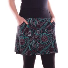 Vishes Damen Mini-Rock Baumwolle Mandala-Muster extra breiter Bund mit Kordel-Zug schwarz 42