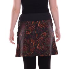 Vishes Damen Mini-Rock Baumwolle Mandala-Muster extra breiter Bund mit Kordel-Zug schwarz-orange 36