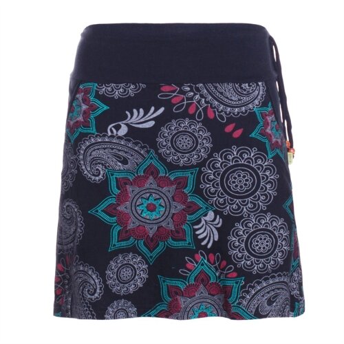 Vishes Damen Mini-Rock Baumwolle Blumen-Muster Drawstring-Bund mit Taschen schwarz 48