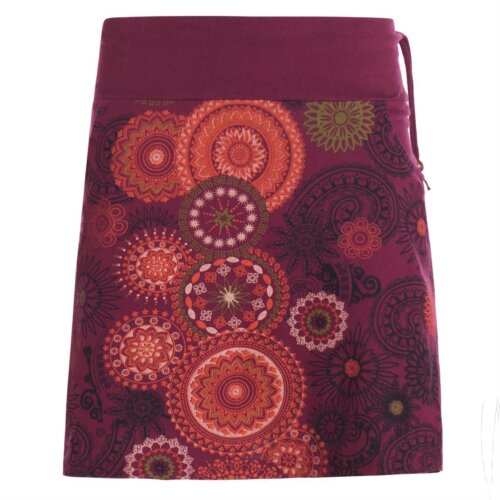 Vishes - Kurzer Damen Baumwoll-Rock Taschen-Rock Mini-Röcke Mandala-Streifen dunkelrot-38