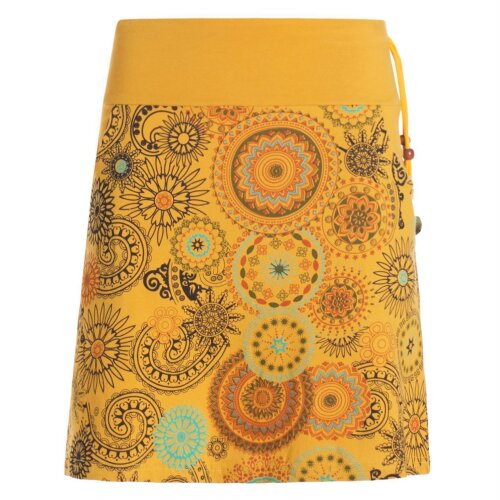 Vishes - Kurzer Damen Baumwoll-Rock Taschen-Rock Mini-Röcke Mandala-Streifen gelb-38