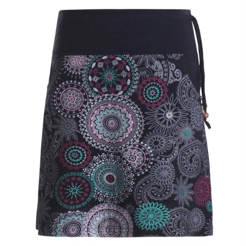 Vishes - Kurzer Damen Baumwoll-Rock Taschen-Rock Mini-Röcke Mandala-Streifen schwarz-38