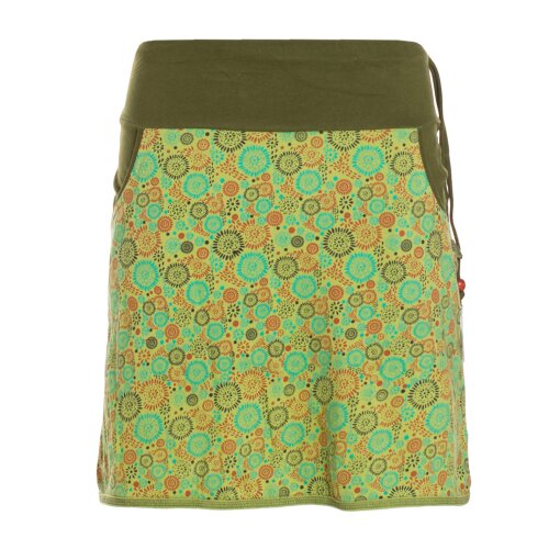 Vishes Damen Mini-Rock Baumwolle Blumen-Muster extra breiter Bund mit Kordel-Zug und Taschen hellgrün 32-34