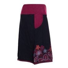 Vishes Damen Mini-Rock Baumwolle Blumen-Muster extra breiter Bund mit Kordel-Zug und Taschen mit Stickerei schwarz 44