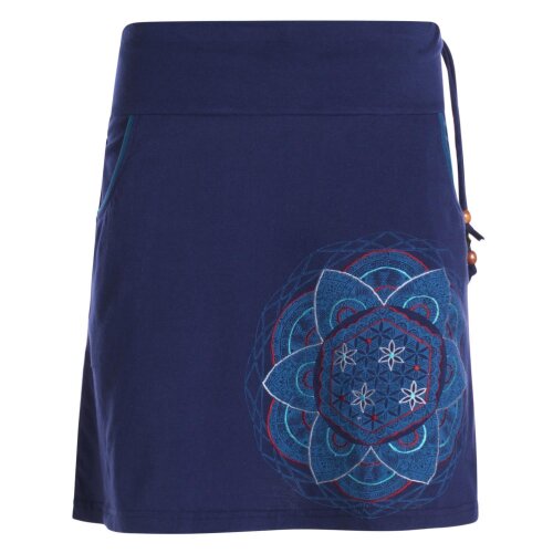 Vishes - Kurzer Damen Baumwoll-Rock Taschen-Rock Mini-Röcke Blume des Lebens dunkelblau 48