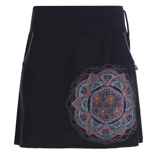 Vishes - Kurzer Damen Baumwoll-Rock Taschen-Rock Mini-Röcke Blume des Lebens schwarz 48