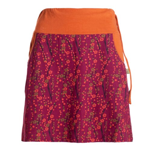 Vishes Damen Mini-Rock Baumwolle Blumen-Muster extra breiter Bund mit Kordel-Zug und Taschen dunkelrot 36