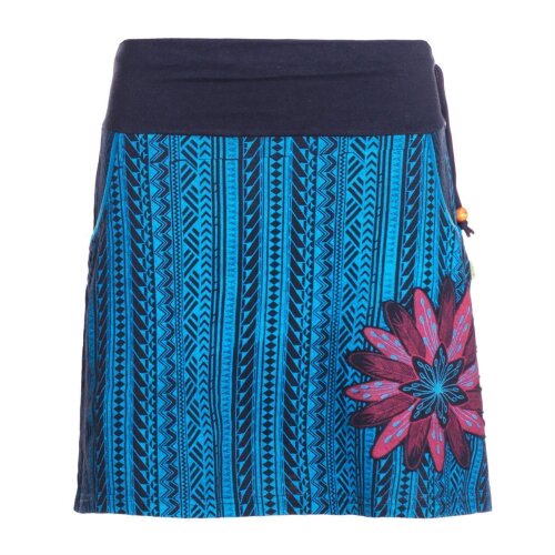 Vishes Damen Mini-Rock Baumwolle Blumen-Muster Drawstring-Bund mit Taschen schwarz 36