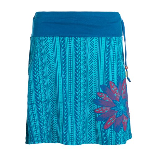 Vishes Damen Mini-Rock Baumwolle Blumen-Muster Drawstring-Bund mit Taschen türkis 34