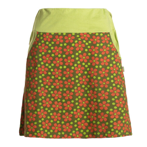 Vishes Damen Mini-Rock Baumwolle Blumen-Muster Bund zum Schnüren mit Taschen olive 40