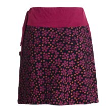 Vishes Damen Mini-Rock Baumwolle Blumen-Muster Bund zum Schnüren mit Taschen schwarz-dunkelrot 42