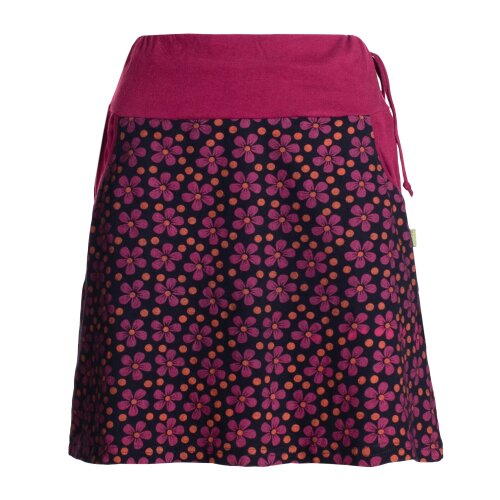 Vishes Damen Mini-Rock Baumwolle Blumen-Muster Bund zum Schnüren mit Taschen schwarz-dunkelrot 44