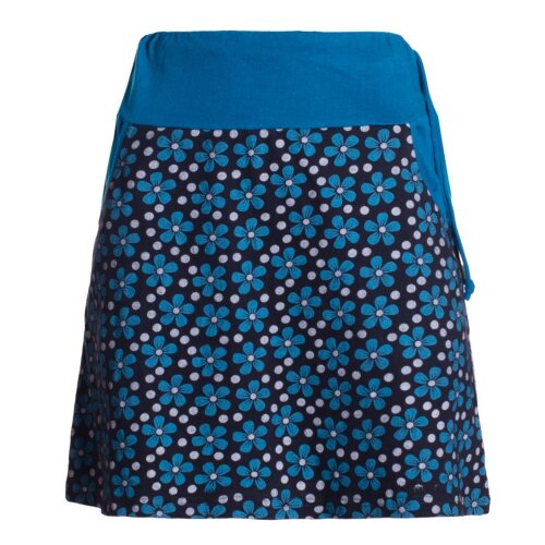 Vishes Damen Mini-Rock Baumwolle Blumen-Muster Bund zum Schnüren mit Taschen schwarz-türkis 38