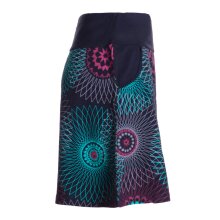 Vishes Damen Mini-Rock Baumwolle Mandala-Muster breiter Bund zum Schnüren mit Taschen schwarz 48