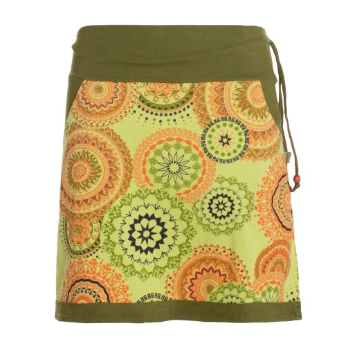 Vishes Damen Mini-Rock Baumwolle Mandala-Muster breiter Bund mit Kordel-Zug und Taschen hellgrün 40