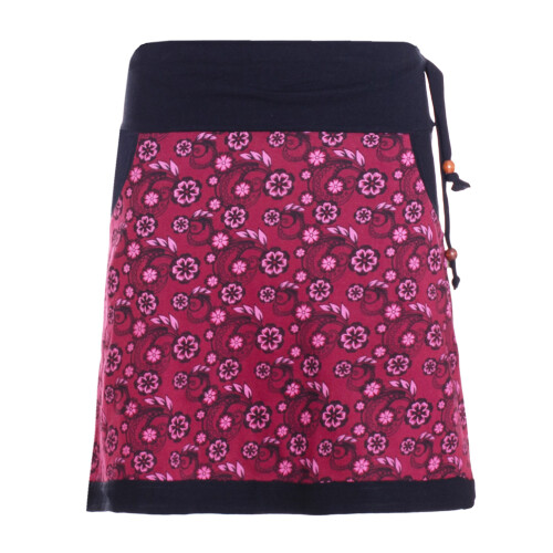 Vishes Damen Mini-Rock Baumwolle Blumen-Muster Drawstring-Bund mit Taschen dunkelrot 36