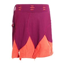 Vishes Damen Mini-Rock Baumwolle Patchwork Design extra breiter Bund mit Kordel-Zug und Taschen dunkelrot-orange 40