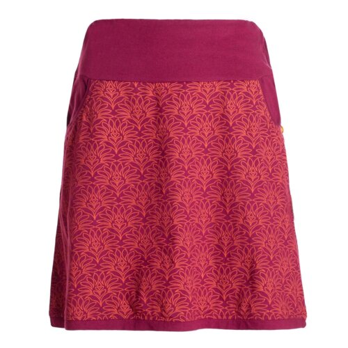 Vishes Damen Mini-Rock Baumwolle Blumen-Muster extra breiter Bund mit Kordel-Zug und Taschen dunkelrot 36