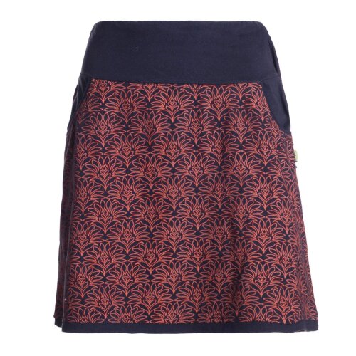 Vishes Damen Mini-Rock Baumwolle Blumen-Muster extra breiter Bund mit Kordel-Zug und Taschen schwarz-orange 40
