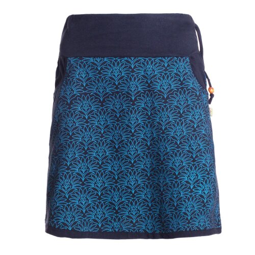 Vishes Damen Mini-Rock Baumwolle Blumen-Muster extra breiter Bund mit Kordel-Zug und Taschen schwarz-türkis 38