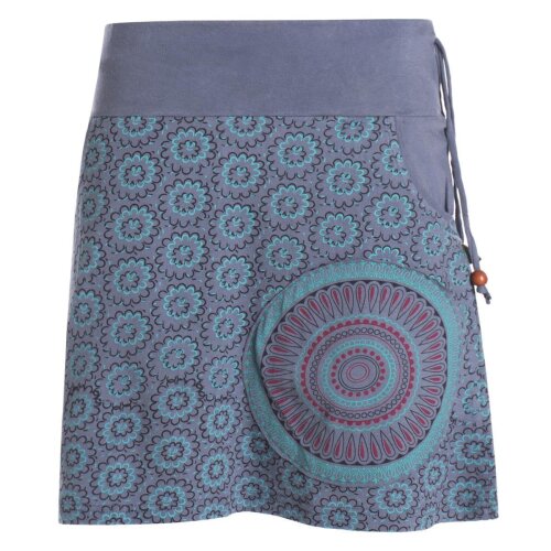Vishes - Kurzer Damen Baumwoll-Rock Taschen-Rock Mini-Röcke Blümchen Mandala grau 38
