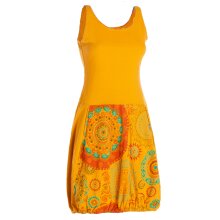 Vishes Damen mittellanges Kleid Baumwolle geometrisches Muster Ballonkleid gelb 38