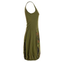 Vishes Damen mittellanges Kleid Baumwolle geometrisches Muster Ballonkleid olive 38
