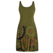Vishes Damen mittellanges Kleid Baumwolle geometrisches Muster Ballonkleid olive 40